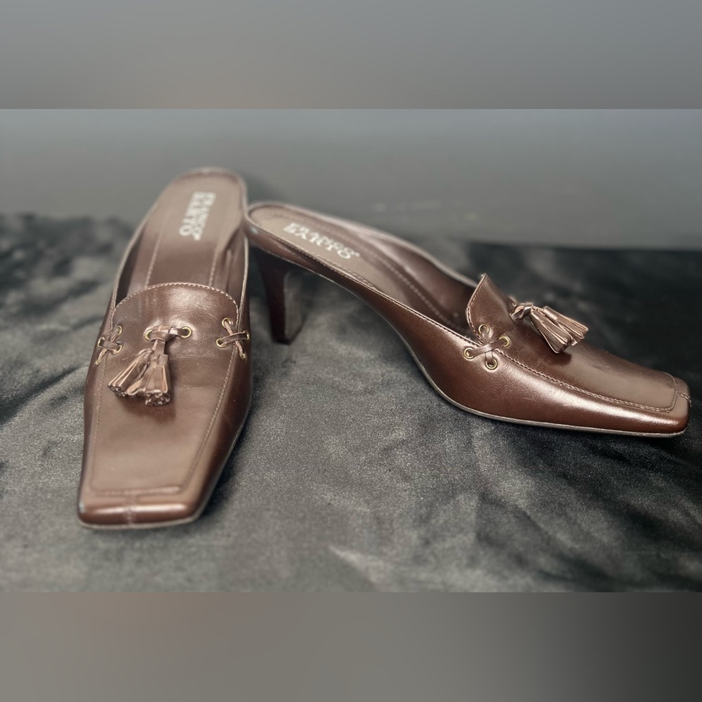 Brown Leather Tassel Kitten Heel
